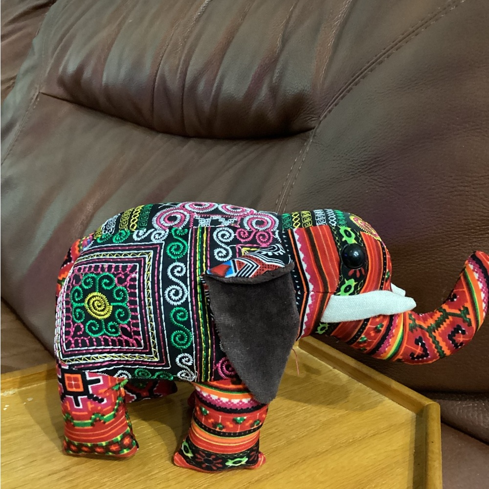 Vintage Colorful Brocade Fabric Embroidery Patchwork Elephant Plush
